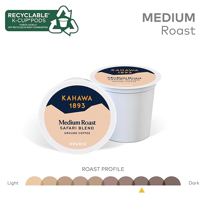 Kahawa 1893 Medium Roast Coffee K-Cup Pods Safari Blend (20 Count) - As Seen on Shark Tank, High Antioxidants, Naturally Sweet, Organically Grown & Cultivated, Ethically & Sustainably Sourced