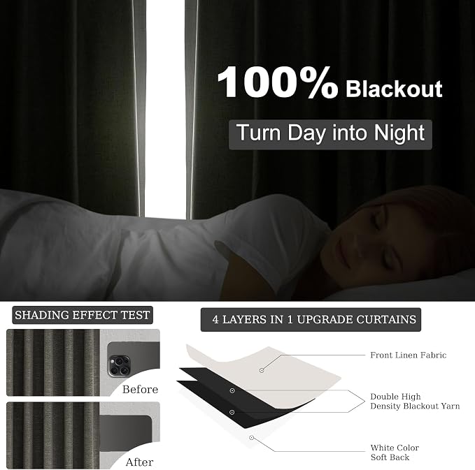 Topfinel Extra Long Grey Linen Blackout Curtains 120 inches Long Thermal - Image 5