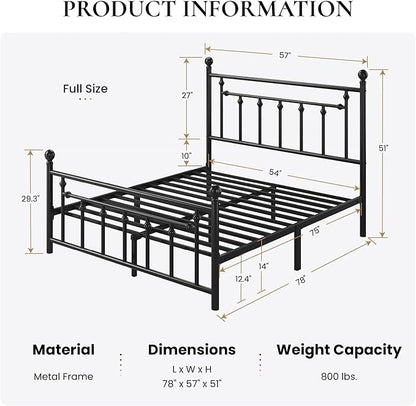 SHA CERLIN 14" Full Size Metal Platform Bed Frame/Victorian Headboard and - Image 2