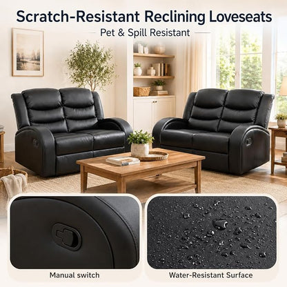 Recliner Sofa Set, 2 Piece Living Room Furniture Set, Leather Recliner Sofa - Image 4