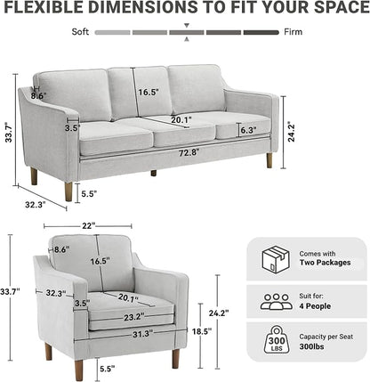 Kingfun Living Room Furniture Sets, 3 Seater Couch and Loveseat, Mid Century - Image 2
