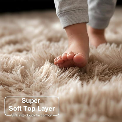 Amdrebio Beige Tan Furry Area Rug 4x6 - Image 4