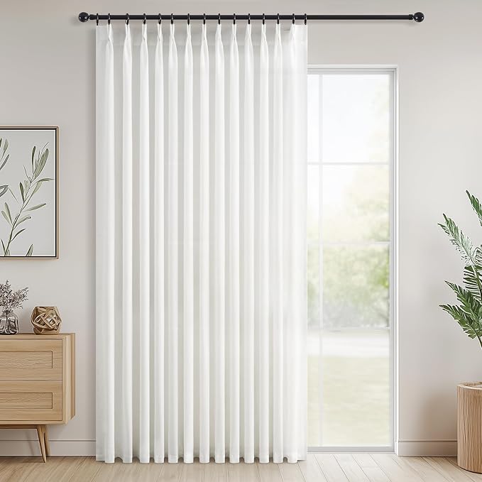 Topfinel White Pinch Pleated Linen Curtains 84 Inch Length 1 Panels by Topfinel