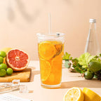 20oz Ribbed & Floral Glass Tumbler Set of 2 – Reusable Glass Cups with Lid and Glass Straw, To-Go Iced Coffee Cups for Water, Smoothie, Milk, Cocktail & More – Perfect for Daily Use & Travel