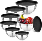7 Piece Metal Mixing Bowls with Lids Set, Stainless Steel Nesting Design Salad Mixing Bowl Set for Kitchen Cooking, Baking, Prepping and Serving Food (Size 0.7, 1.1, 1.5, 2.1, 3.5, 4, 4.5QT)