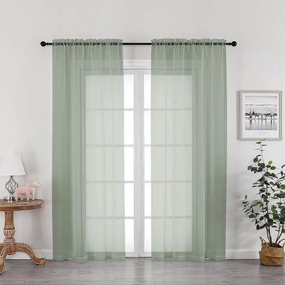 Sage Green Sheer Curtains 72 Inches Long 2 Panels Set, Transparent Voile Sheer by OWENIE
