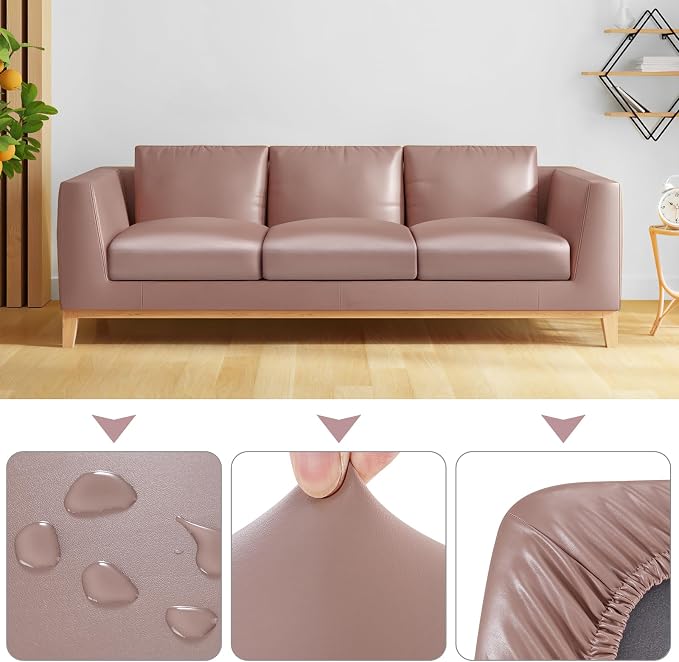 Fuloon Faux Leather Couch Cushion Slipcover, Waterproof Stretch Covers - Image 2