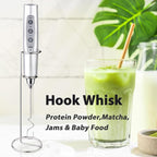 Milk Frother with Stand Rechargeable-Handheld Frother Wand with 3 Stainless Whisks 3 Speed Adjustable, Electric Whisk Drink Mixer, Foam Maker Blender for Matcha Latte Cappuccino Chocolate
