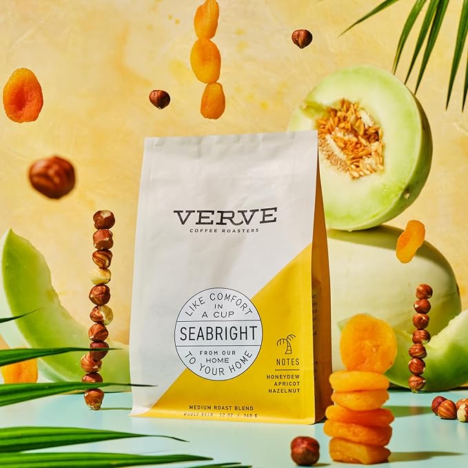 Verve Coffee Roasters Whole Bean Coffee Seabright House Blend | Medium Roast, Brewed or French Press, Direct Trade, Resealable Pouch | Enjoy Hot or Cold Brew | 12oz Bag