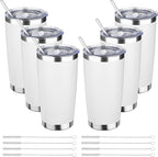 20oz Tumbler Bulk with Lid and Straw, Stainless Steel Double Wall Vacuum Insulated Travel Mug, Powder Coated Coffee Cups for Hot and Cold Drinks,Funny Gifts for Women Men(White,6)