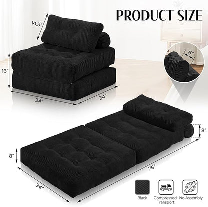 HABUTWAY Folding Sofa Bed, Convertible Sleeper Chair Bed w/Dual-Pillow & Handle - Image 2