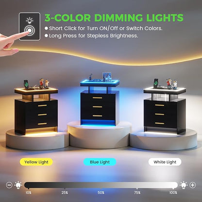 HNEBC LED Nightstand with Charging Station, Smart Bedside Table with Motion - Image 4