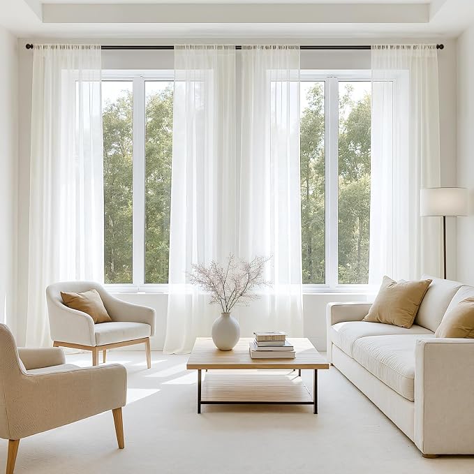 MIULEE Ivory Sheer Curtains 72 Inches Long 4 Panels 42 x 72 Inches | Light by MIULEE