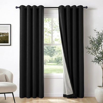 100% Blackout Linen Textured Curtains 96 Inch Long, Light Blocking, Thermal by 100BlackoutShield