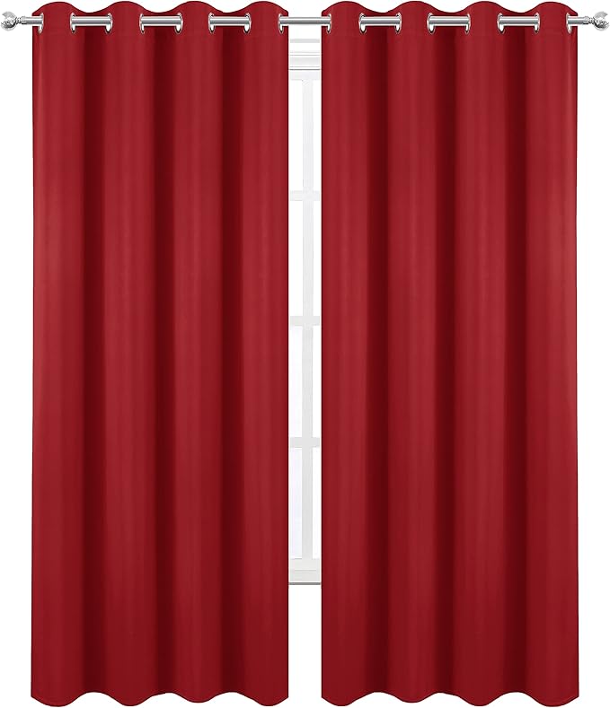 Blackout Curtains 52 x 95 inch/Bright Red Curtains Set of 2 Panels/Thermal - Image 2