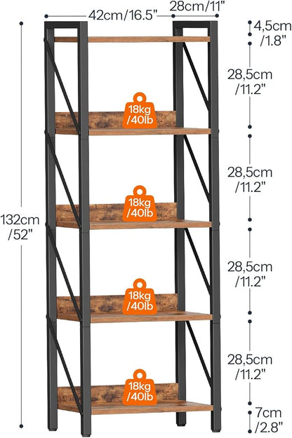 HOOBRO Bookshelf, 5-Tier Industrial Bookcase, Book Shelf Storage Organizer - Image 3