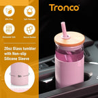 Tronco 20 oz Glass Tumbler Glass Water Bottle Straw Silicone Protective Sleeve Bamboo Lid - BPA Free (Terrazzo Blush)