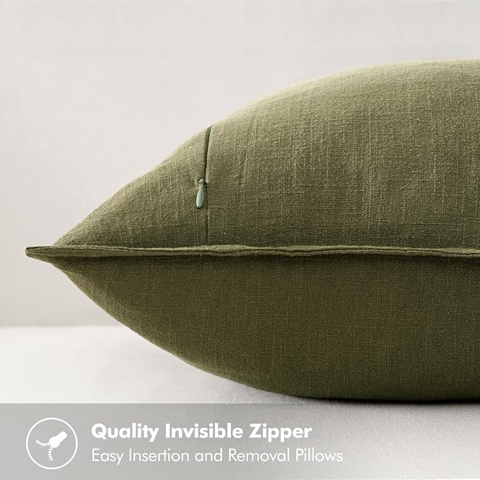 MIULEE Decorative Linen Euro Sham Pillow Covers 24x24 Inch Green | Boho - Image 3