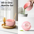 Matcha Whisk Set (7 Pcs) - Complete Matcha Set, Matcha Bowl with Spout, Whisk with Holder, Bamboo Scoop with Rest and Sifter, Perfect Kit for Matcha Lovers (Sakura Pink)