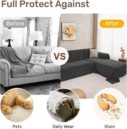 2 Pieces Sectional Couch Covers L Shaped Cover XL Charcoal Gray | Thick - Image 4