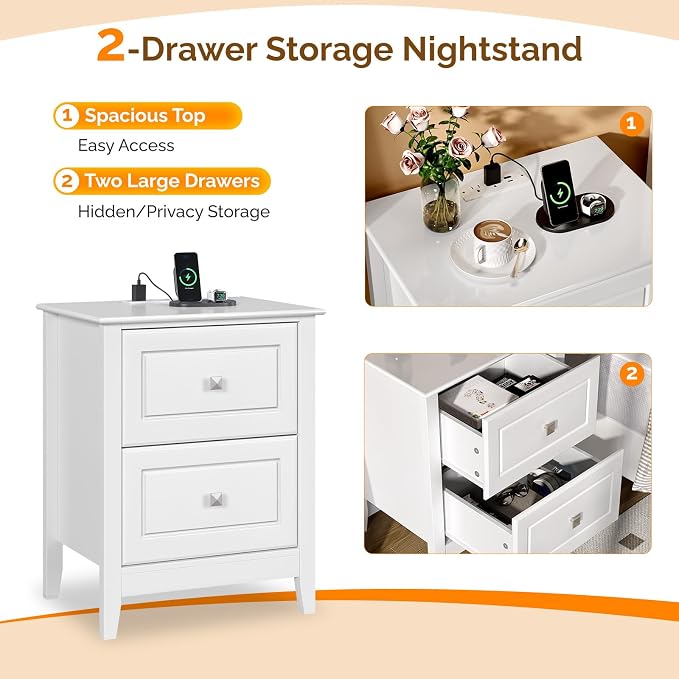 VINGLI 18.9" W White Nightstand Set of 2 - Image 8