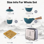 LURRIER Porcelain Chinese Gongfu Tea Set,Portable Teapot Set with 360 Rotation Tea maker and Infuser,Portable All in One Gift Bag for Travel,Home,Gifting,Outdoor and Office (Green)
