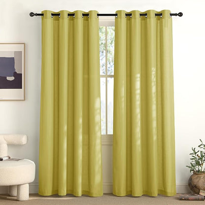 NICETOWN Bright Yellow Linen Curtains 96 inches Long, Grommet Thick Flax Light by NICETOWN