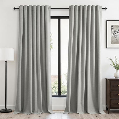 Frost Grey Blackout Linen Curtains 96 Inches Long 2 Panels by Topfinel