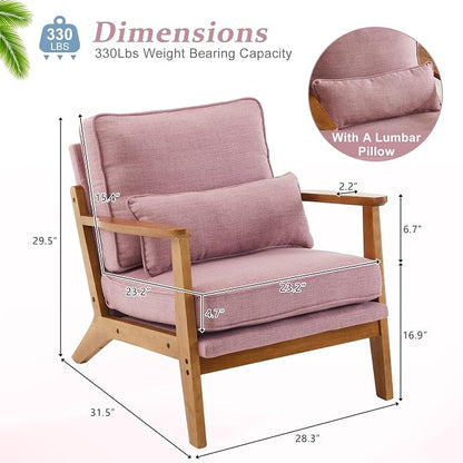 VINGLI Solid Wood Wide Armrests Accent Chair, Upholstered Mid Century Modern - Image 2