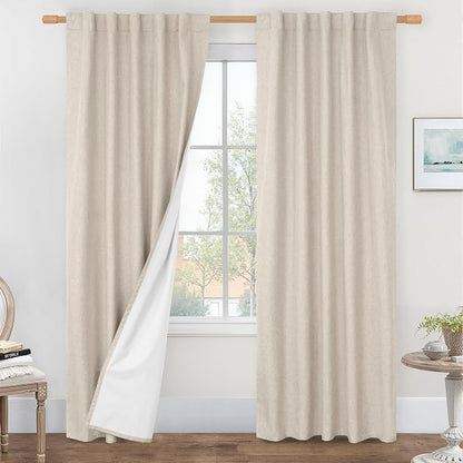 84 Inch Oatmeal 100% Blackout Linen Curtains 84 Inch by LAMIT