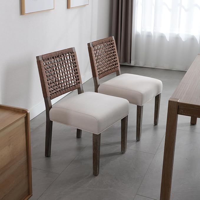 LZAREAL Farmhouse Dining Chairs Set of 2 Linen Fabric Upholstered Accent Side - Image 4