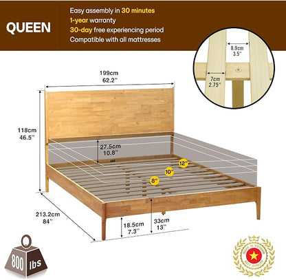Acacia Haven Queen Bed Frame and Headboard, Solid Wood Platform Bed Frame - Image 2