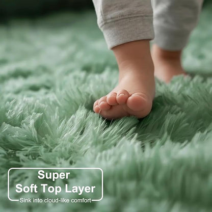 Amdrebio Sage Green Furry Area Rug 5x8 - Image 4