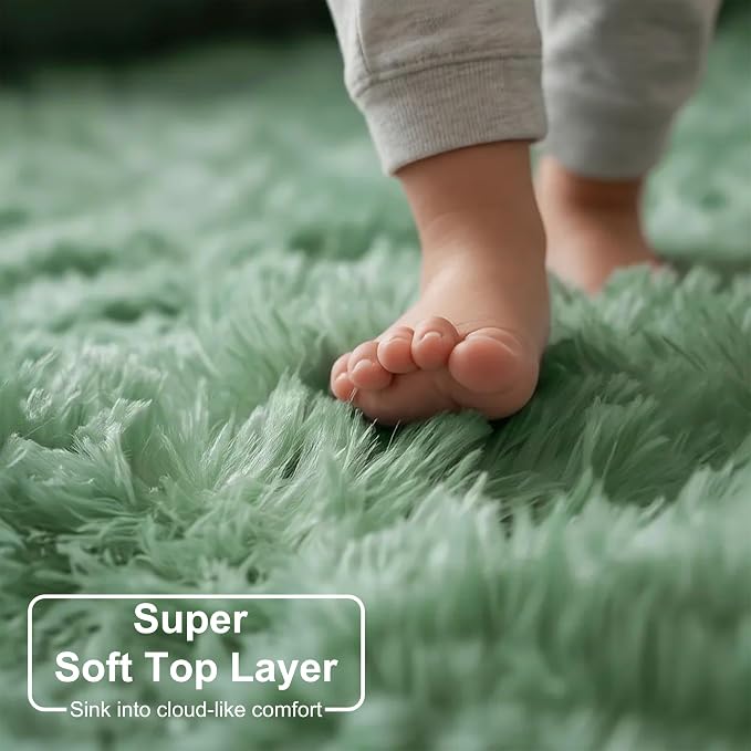 Amdrebio Sage Green Fuzzy Kids Area Rug 4x6 - Image 4
