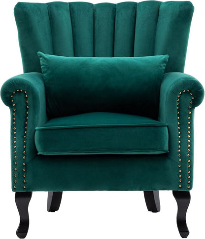 Mid Century Accent Chair Modern Tufted Wingback Armchairs Club Chair Velvet by DMFurniture