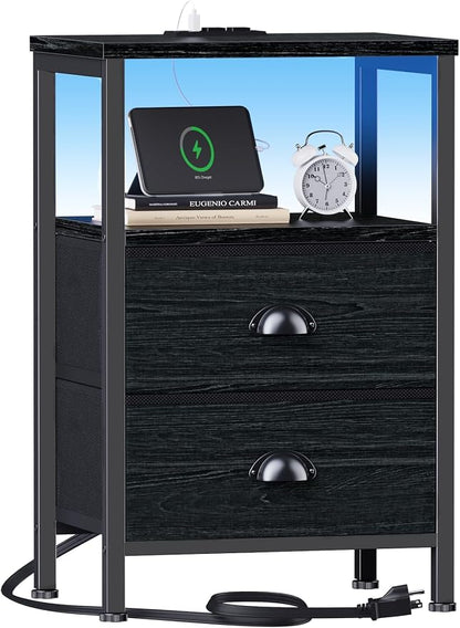 Furologee Nightstands with Charging Station, End Table with LED Lights by Furologee
