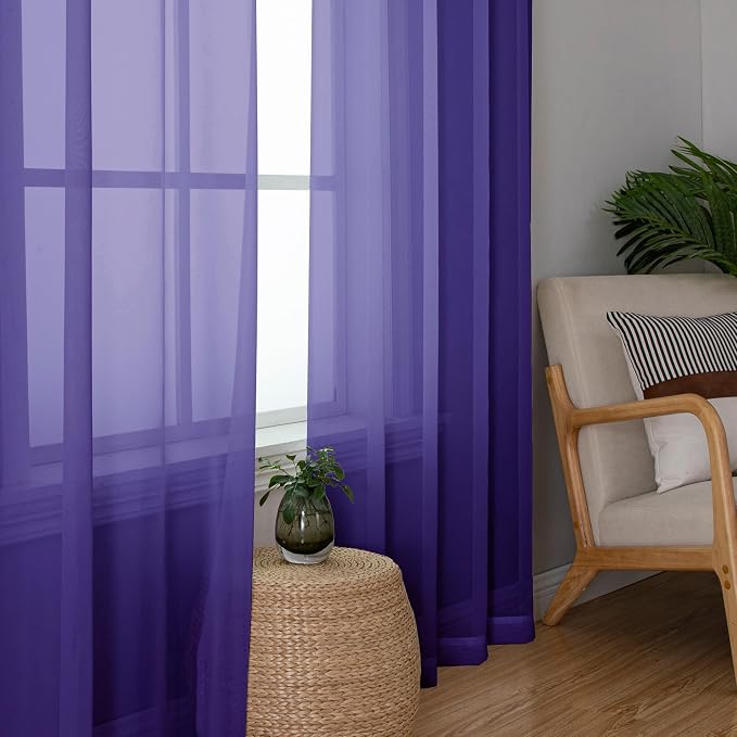 Simplebrand Purple Short Sheer Curtains 45 Inch Length - Image 4