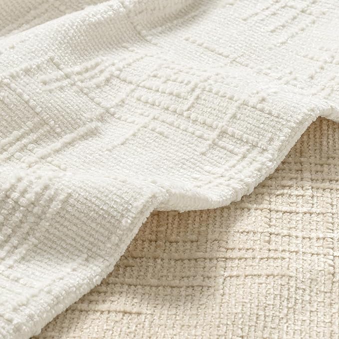 MIULEE Chenille Textured Euro Pillow Covers Cream White 24x24 Set of 2 | Slubby - Image 2