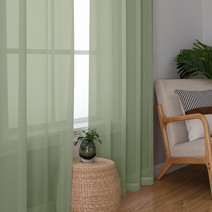 Chyhomenyc Sage Green Sheer Curtains 45 Inch Long 2 Panels, Short Voile Rod - Image 8