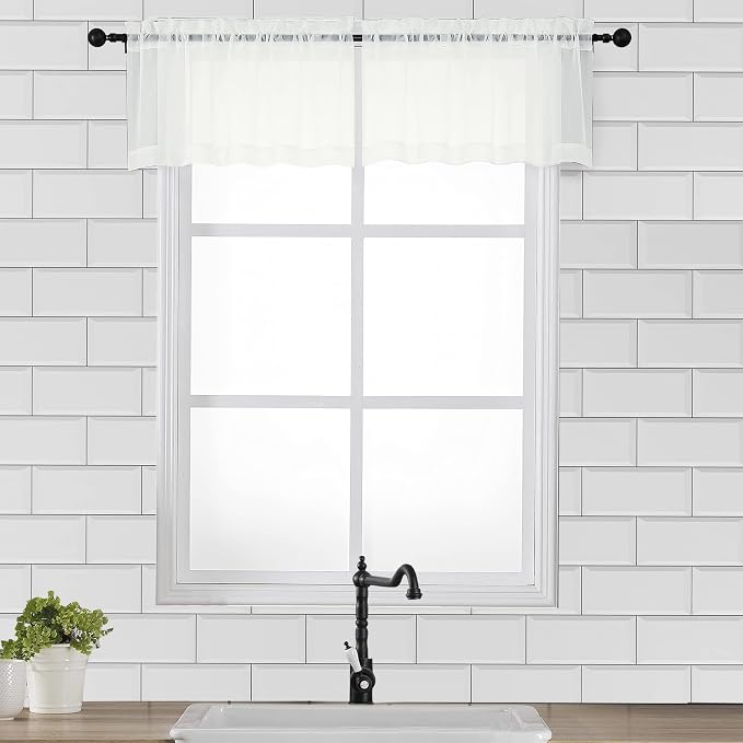 Ivory Window Valances Sheer Curtains, Modern Top Dual Rod Pocket Light by OVZME