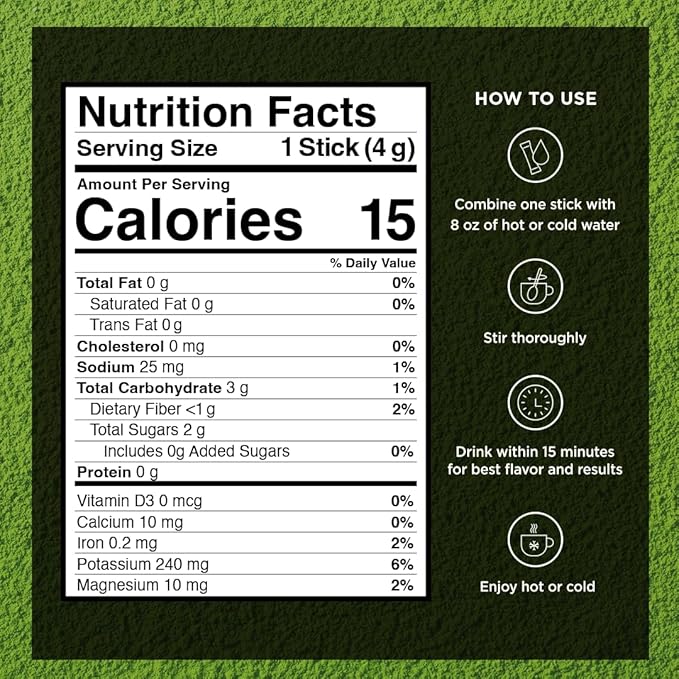 VitaCup Hydration Matcha Instant Packets, for Natural Energy and Detox, w/Electrolytes, Ceremonial Grade Organic Matcha, Coconut Water, Pink Himalayan Salt, Magnesium, in Single Serve Sticks, 60 Ct
