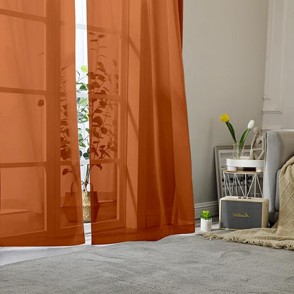 Orange Sheer Curtains 90 Inches Long 2 Panels, Light Filtering Voile Airy - Image 2