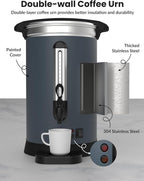80 Cups Coffee Urn,12L Gallon Double Wall Commerical Coffee Maker for Buffet Catering Wedding Gathering,Large Capacity Hot Coffee Dispenser,Stainless Steel Hot Water Urn