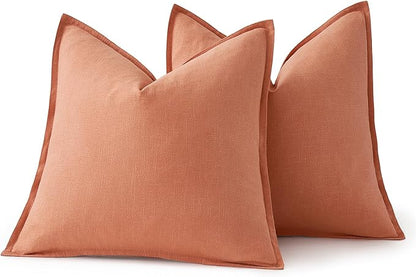 MIULEE Decorative Linen Euro Sham Pillow Covers 22x22 Inch Coral | Boho - Image 6