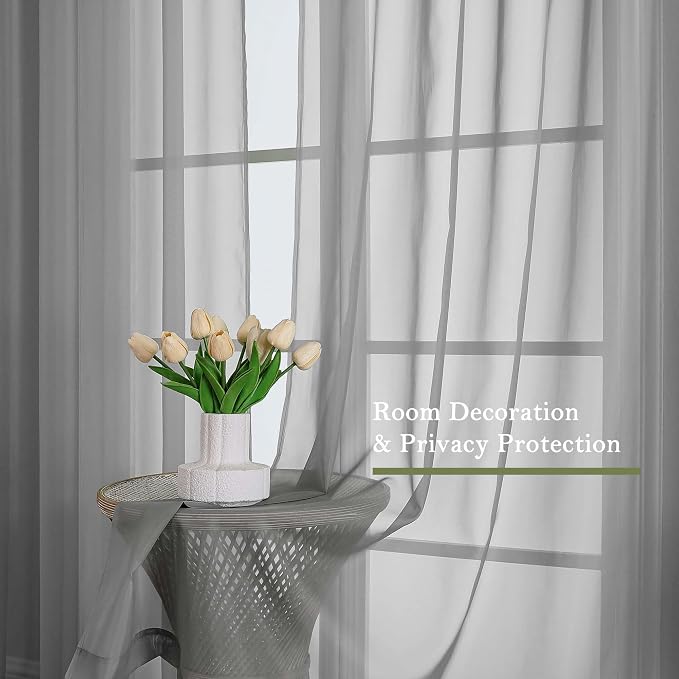 Charcoal Grey Sheer Curtains 120 Inches Long 2 Pcs, Light Filtering Rod Pockets - Image 4