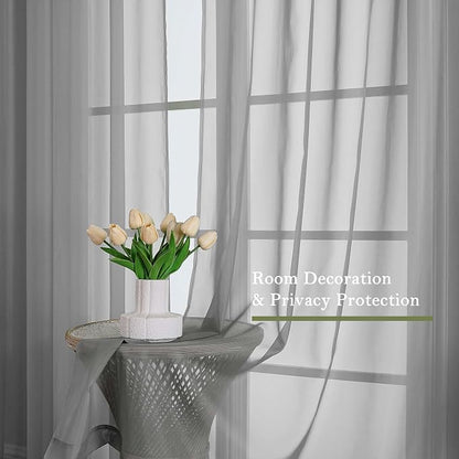 Charcoal Grey Sheer Curtains 120 Inches Long 2 Pcs, Light Filtering Rod Pockets - Image 4