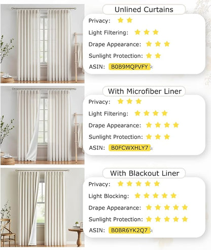 Vision Home Natural Pinch Pleated Full Blackout Curtains Linen Blended Room - Image 7