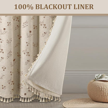 Boho Floral 100% Blackout Curtains 84 Inch 2 Panels Brown | Farmhouse Vintage - Image 6