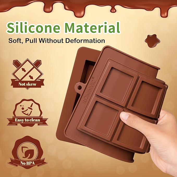 Dubai Chocolate Mold 2 Pack,0.79 Inch Deep Large and Thick Silicone Chocolate Bar Molds and scraper for Stuffed Bar,Big Chocolate Candy Bar Mold for Filling Knafeh Pistachio Kit