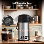 Airpot Coffee Carafe for Keeping Hot - 64 OZ / 1.9L Large Coffee Dispenser with Pump - Insulated Stainless Steel Thermos Urn for Hot Drinks Water Tea Chocolate - Thermal Beverage Dispenser for Parties